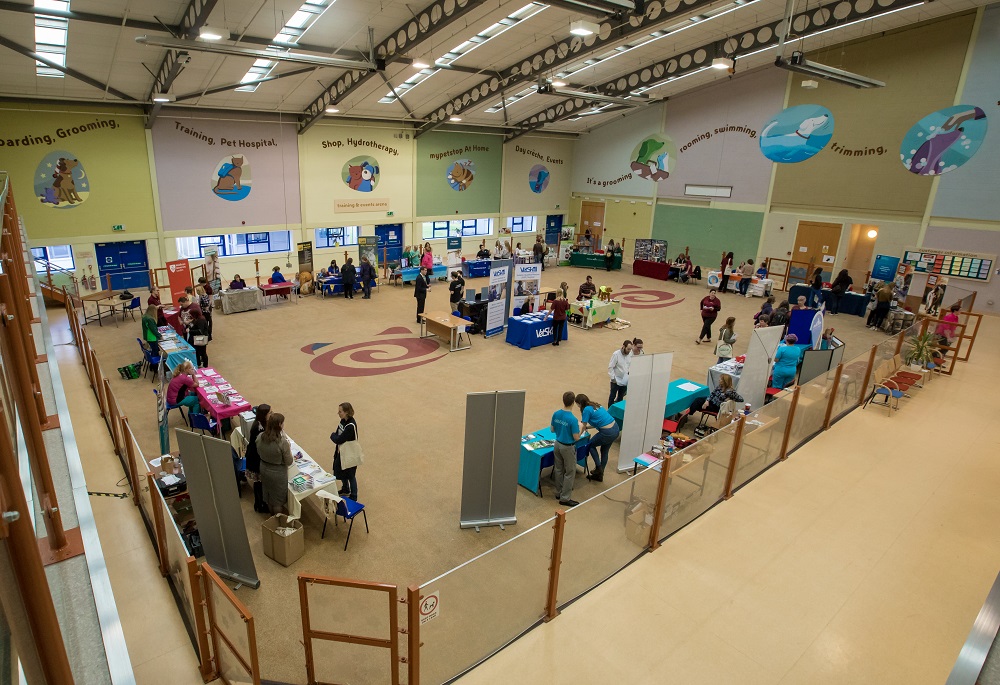 leeds centre arena filled with exhibitors - careers with animals day
