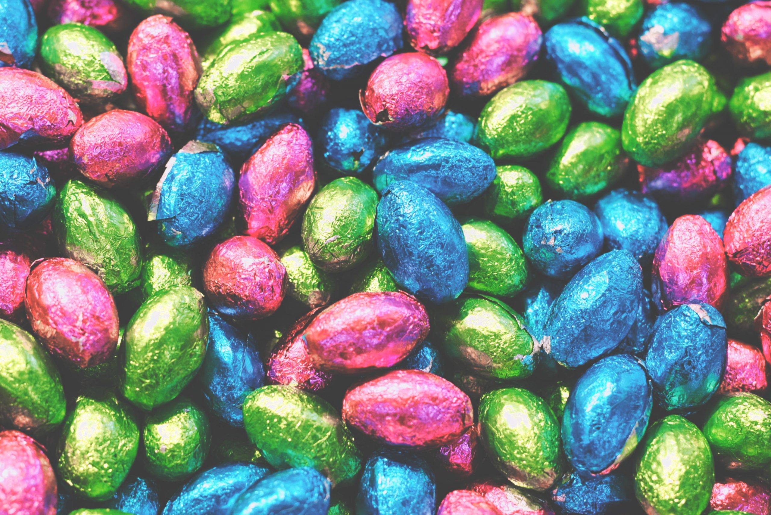 Wrapped, coloured, Easter Eggs